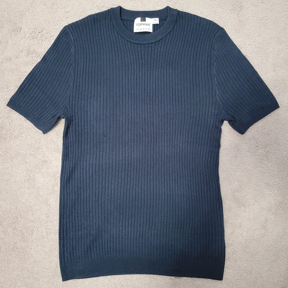 Topman Men's Ribbed Crewneck Sweater Tee in Navy (Pit to Pit = 20-21”)